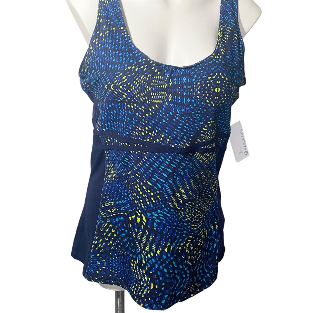 Fabletics Blue and Yellow Patterned Tank Top